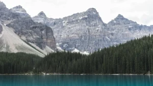 Photo of glacial peaks in the Canadian Rockies.